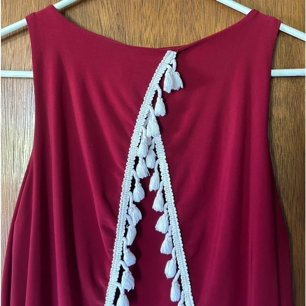 Impressions red and white sleeveless tassel dress size M